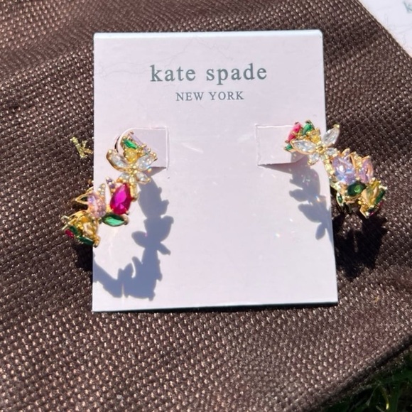 Kate ks Spade Greenhouse Floral Hoops Earrings Flower Crystal cluster - Picture 8 of 13